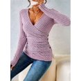 thumbnail image 5 of Women'S Long Sleeve Shirt V Neck Ribbed Knit Slim Button Sweater Autumn Casual Work Tops Pale Pinkish Grey S, 5 of 7