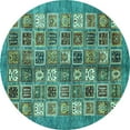 thumbnail image 1 of Ahgly Company Machine Washable Indoor Round Abstract Turquoise Blue Modern Area Rugs, 8' Round, 1 of 4