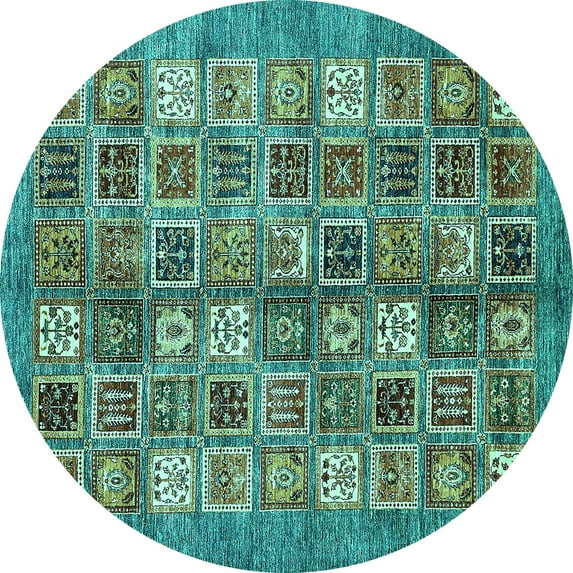 Ahgly Company Machine Washable Indoor Round Abstract Turquoise Blue Modern Area Rugs, 8' Round