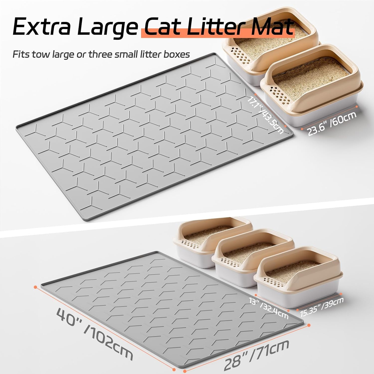 Extra Large Silicone Cat Litter Mat, Waterproof/Urineproof, Litter Recycling, Easy to Clean, Soft on Kitty Paws (28"X40"-Dark Grey)