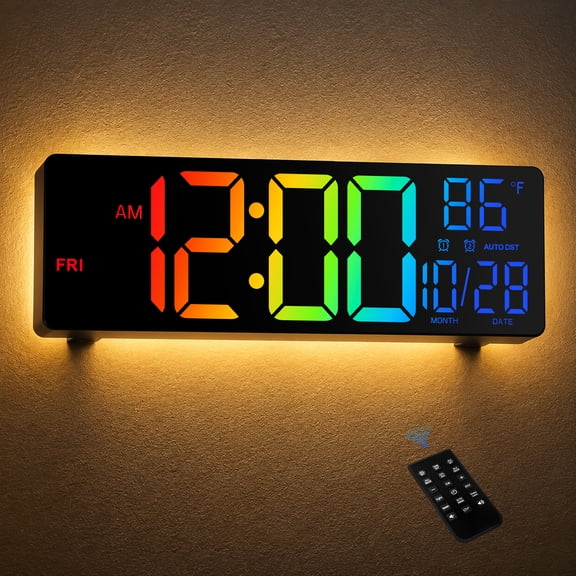 LEIKE 10.5'' Large LED Digital Wall Clock, 8-Color Gradient Display with 5-Level Brightness, Modern Alarm Clock for Bedroom Decor,Black