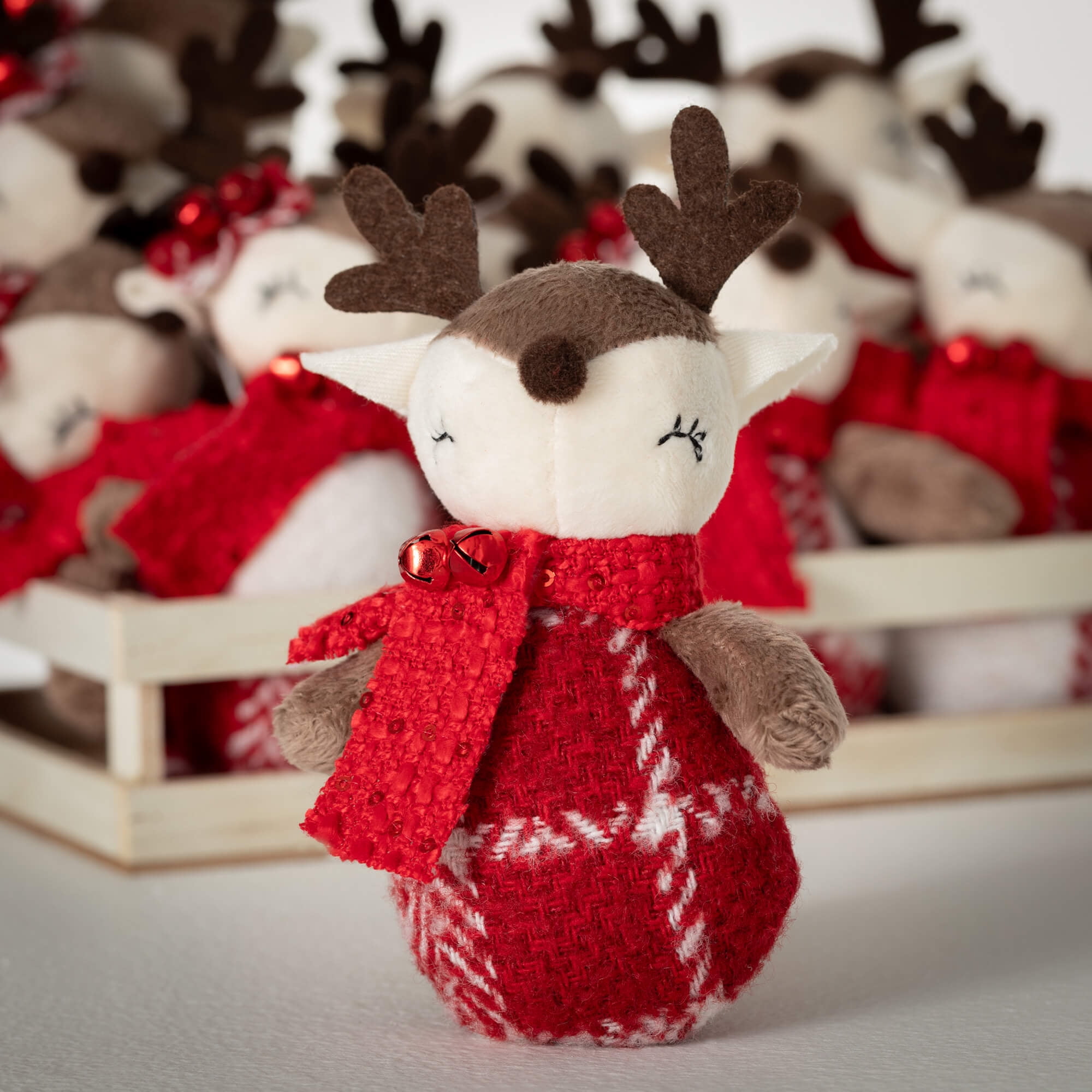 6"H Sullivans Plaid Reindeer Crate Christmas Ornaments Set of 12, Multicolor