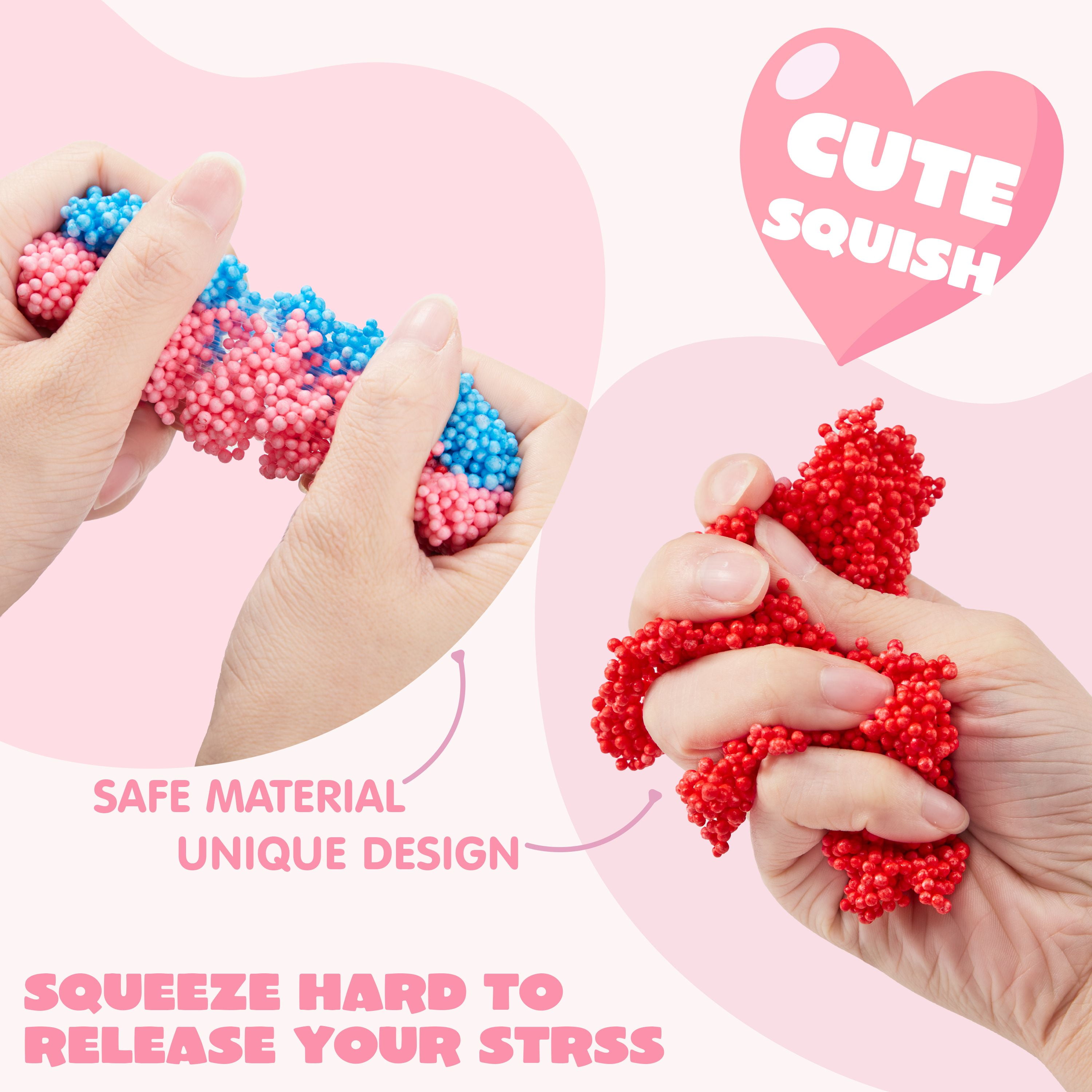 Joyfy 30 Packs Valentine's Day Gift Cards with Play Modeling Squashy Bead Foam, Fun Modeling Foam Toy for Valentine Party Favor, School Classroom Gift Exchange Prizes