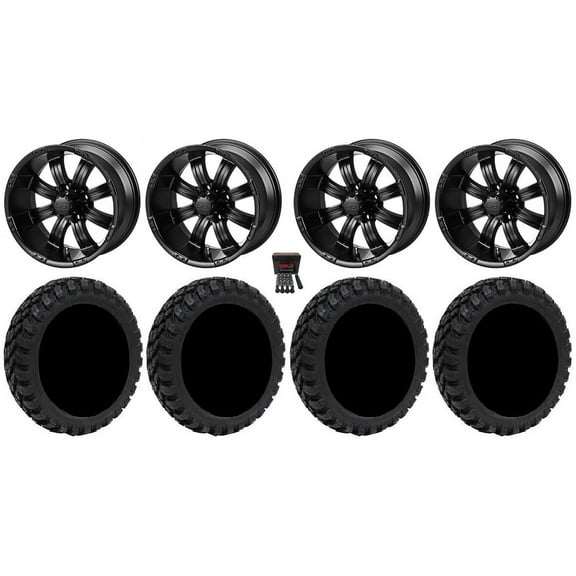 LSI Casino 15" Golf Cart Wheels Matte Black 23" Nomad Tires E-Z-GO & Club Car