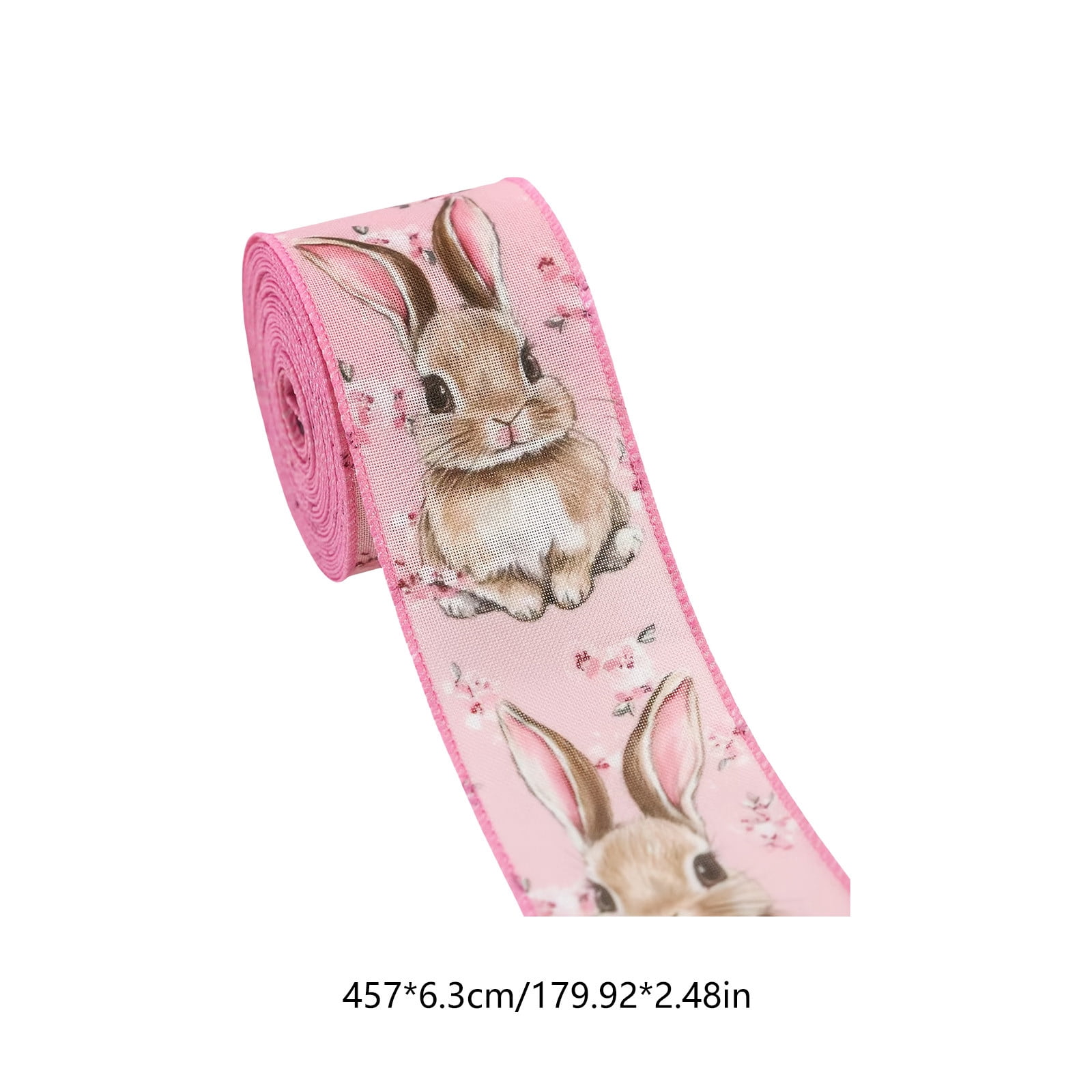 DAMAI Easter Wired Edge Ribbon Spring Floral Bunny Wired Ribbon Watercolor Easter Rabbit Flower Fabric Craft Ribbon for Gift Wrapping Floral Arrangement Wreath Bow DIY Crafts