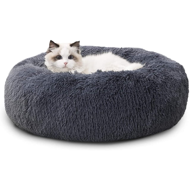 Cama para gatos Cama para perros mullida y lavable lugar para dormir para gatos y perros pequeños, cojín de felpa para gatos, cama redonda para abrazar, tamaño 50x50 / 60x60 cm, gris