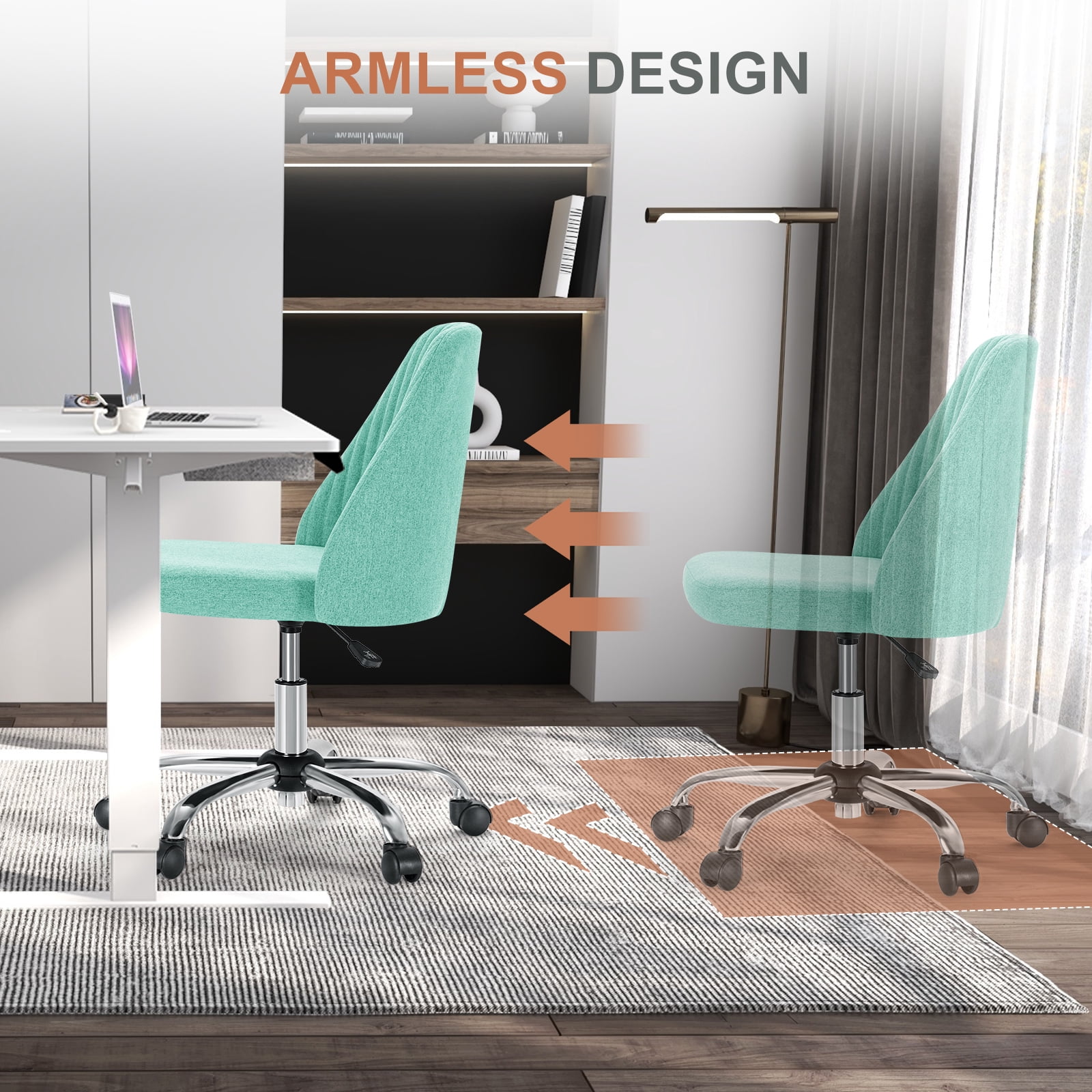 Armless Adjustable Swivel Desk Chair with Wheels