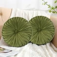 thumbnail image 3 of Set of 2 Pumpkin Pleated Round Throw Pillows,Soft Velvet Cushion for Couch Floor,Olive,14.5", 3 of 5