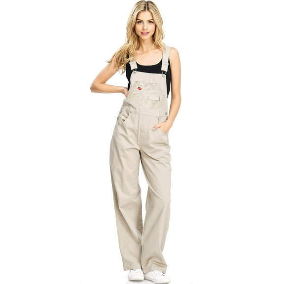 Revolt PLUS SIZE Women's Juniors Baggy Straight Leg Twill/Denim Overalls (18, Khaki)