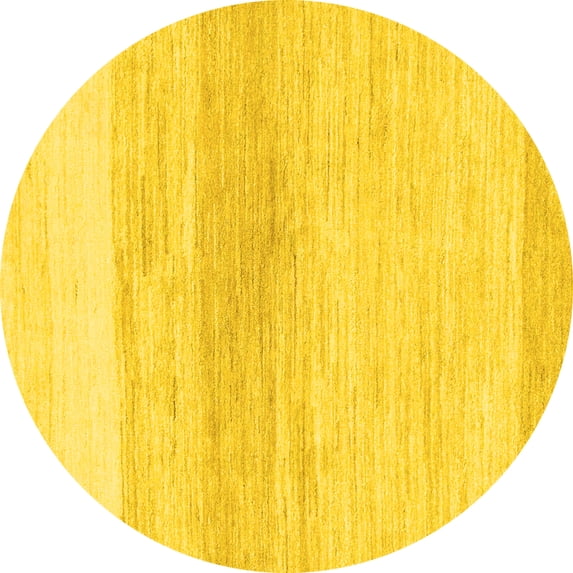 Ahgly Company Machine Washable Indoor Round Solid Yellow Modern Area Rugs, 3' Round