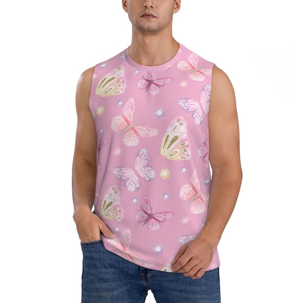 Fotbe Butterfly 1 Men's Camiseta sin Mangas Estampada para Hombres, Playera Casual para Gimnasio, Entrenamiento, Playa-Medium
