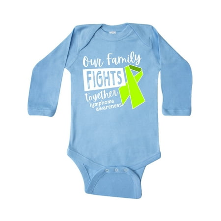 

Inktastic Our Family Fights Together Lymphoma Awareness Lime Ribbon Gift Baby Boy or Baby Girl Long Sleeve Bodysuit