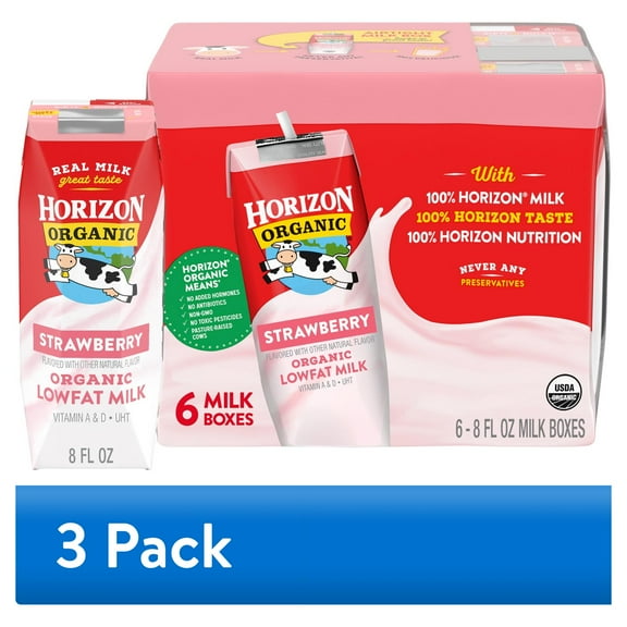 (3 pack) Horizon Organic Shelf Stable 1% Lowfat Strawberry Milk Boxes, 8 fl oz, 6 Count
