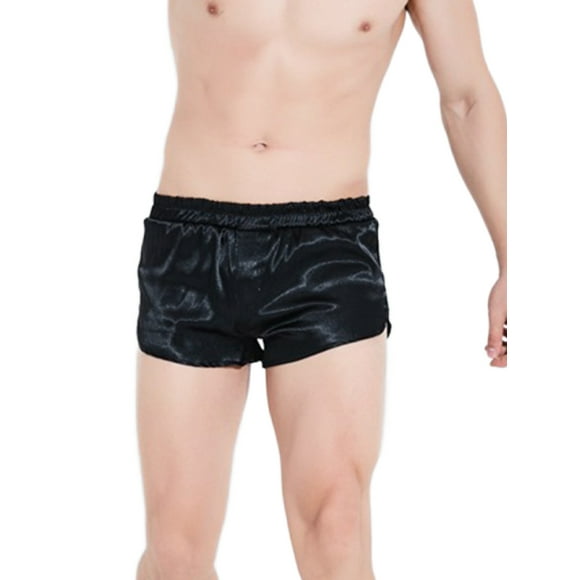 CVLIFE Boxeurs pour Hommes Bas de Pyjama Shorts Satin Soie Grande Taille Uni Vêtements de Nuit sous-Vêtements Vacances Tenue de Nuit Noir P