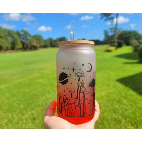 Mushroom Beer Can Glass | Boho Mushroom Coffee Glass | Aesthetic Coffee Glass | 16 oz