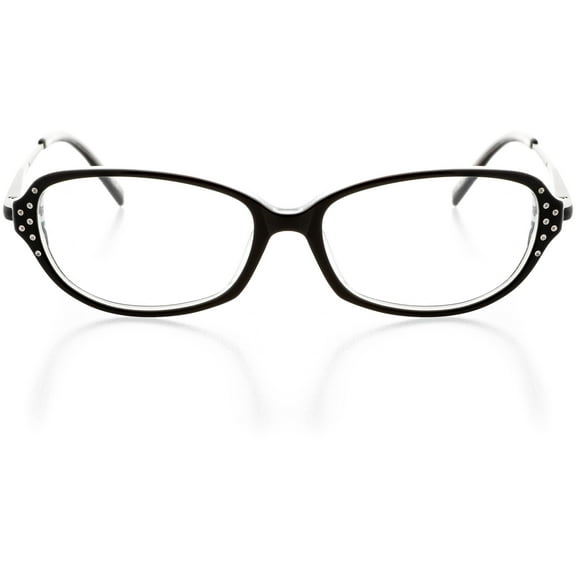 Womens Optical Eyewear - Oval Shape, Plastic Full Rim, Black Crystal
