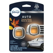 Febreze Auto Odor-Eliminating Car Freshener Vent Clip, Evening Woods, .06 oz, 2 Pack