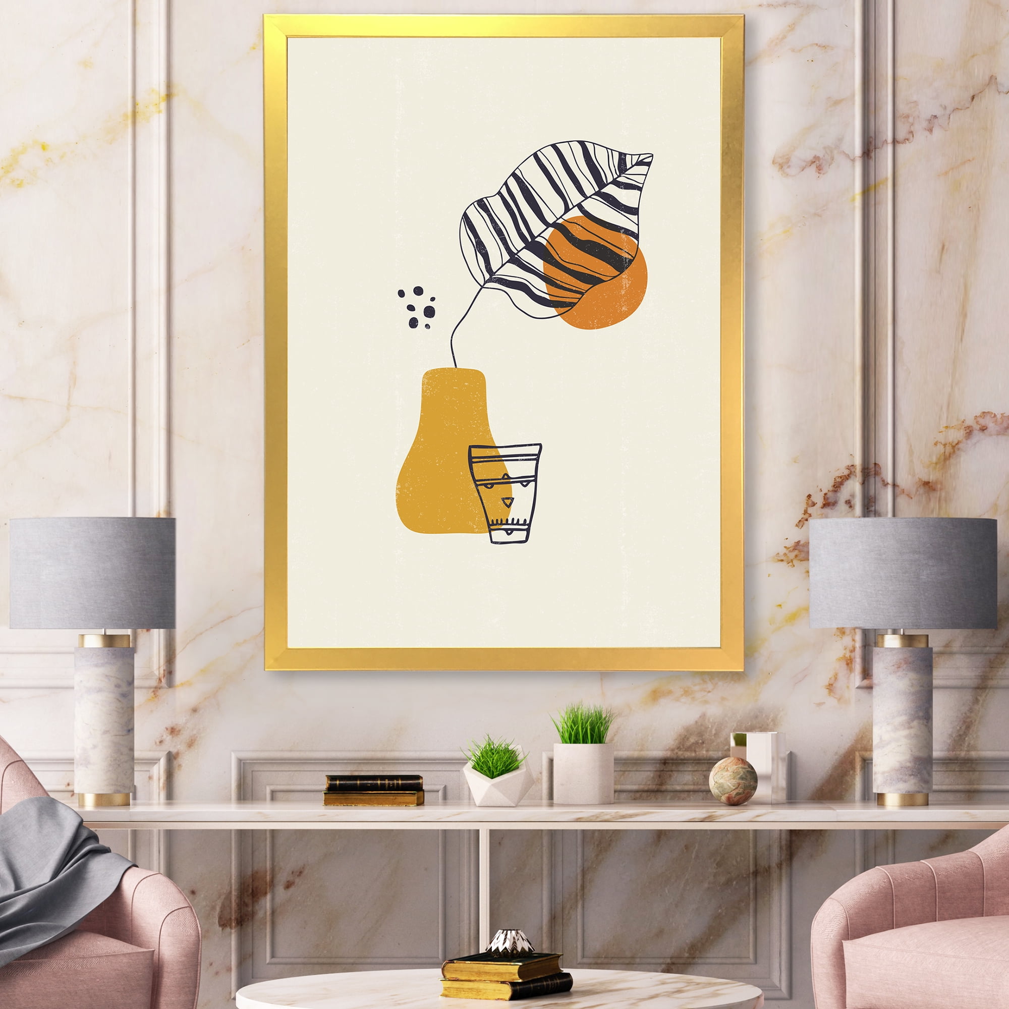 Designart 'Abstract Shapes Botanical Minimalist Leaf' Modern Framed Art Print