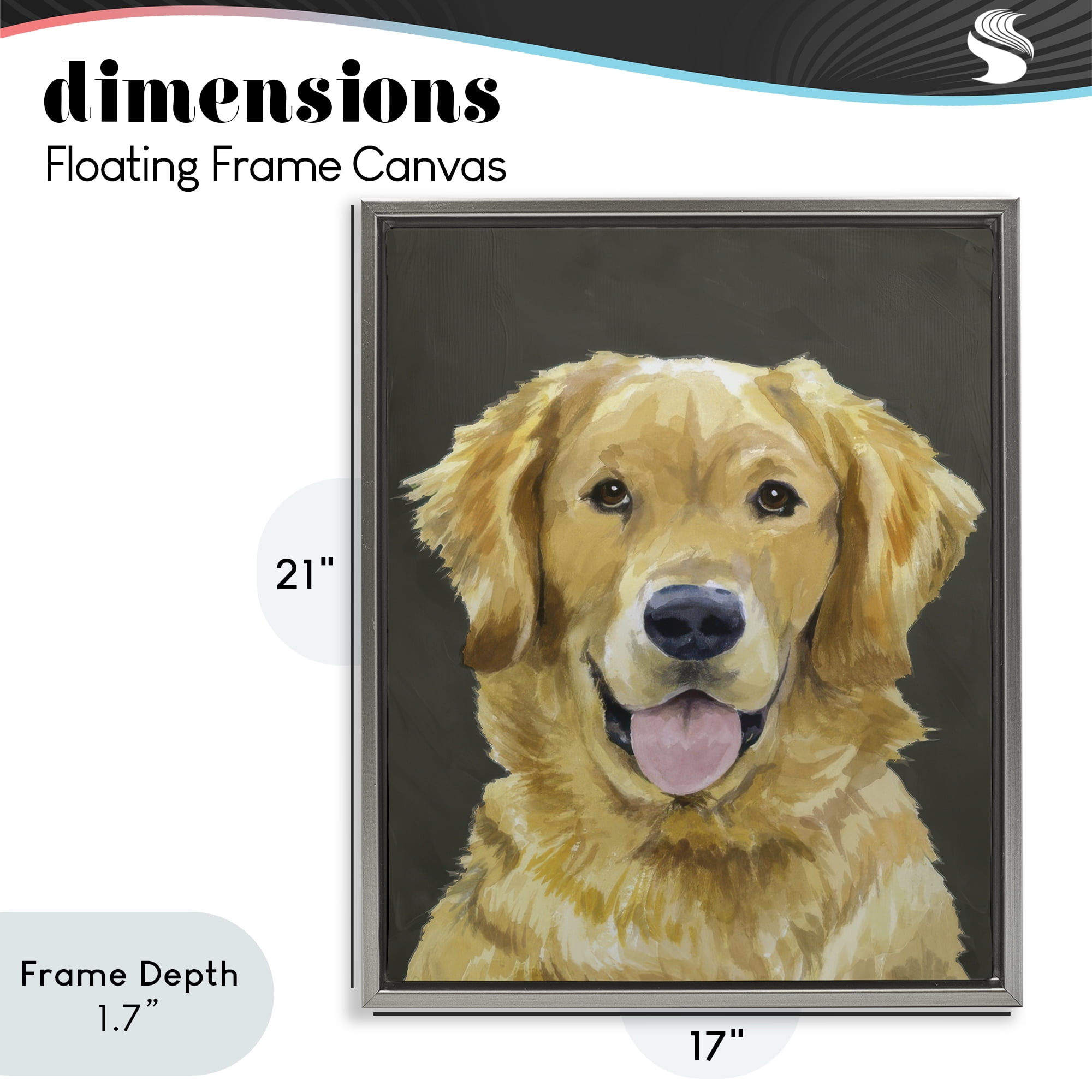 Stupell Industries Joyful Golden Retriever Portrait Gray Framed Floater Canvas Wall Art, design by Lil' Rue