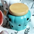 thumbnail image 5 of Mornenjoy Garlic Keeper,Ceramic Macaron Tone Garlic Jar Hollow Pumpkin Garlic Vented Storage Container Garlic Cellar Pot with Bamboo Lid (Blue), 5 of 8