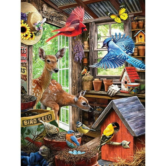 Bits and Pieces 300-Piece Nesting the Shed Jigsaw Puzzle, 18"x24", Wildlife Art