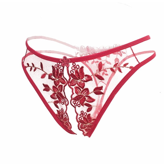 Womens Underwear Bikini Lace Embroidery Perspective Crotchless Hollow Underpant Brief Panties