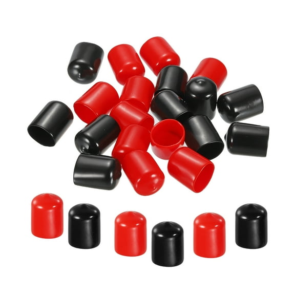 20Pcs 19mm Rubber End Caps Cover Assortment Vinyl Screw Thread Protector Round Vacuum Caps, Black Red