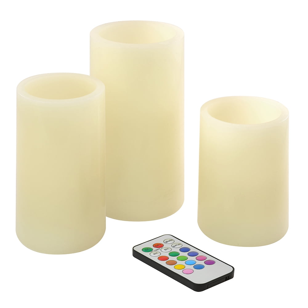 Battery Operated Multifunction Wax LED Candles Set of 3 (Round