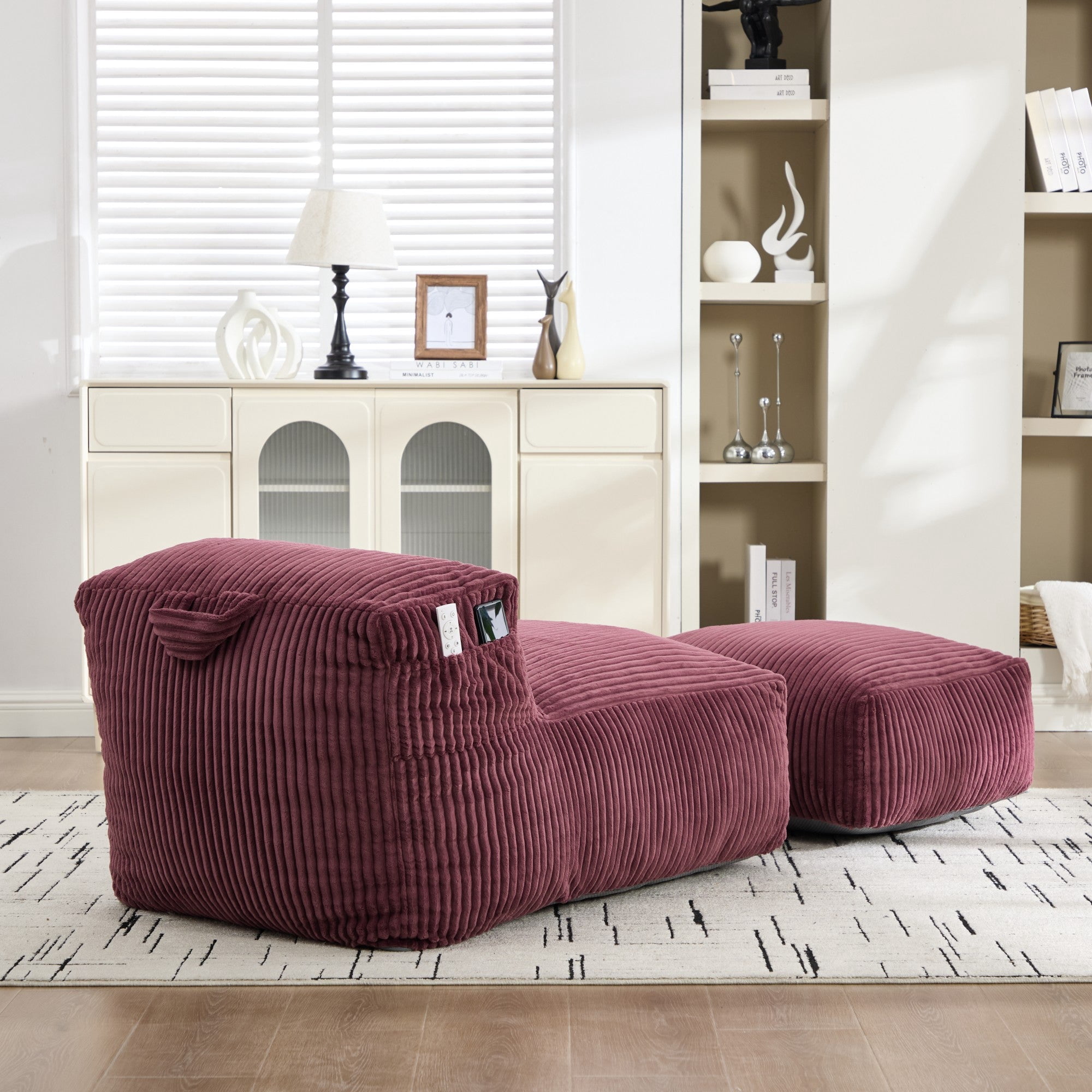 Sailvan Big Bean Bag Chair for Adults with Ottoman,Large Lounger Sofa,Soft Corduroy Beanbag Chair for Bedroom Dorm Living Room WINE RED