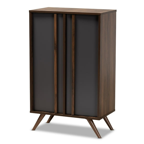 Naoki Modern and Contemporary Two-Tone Grey and Walnut Finished Wood 2-Door Shoe Cabinet