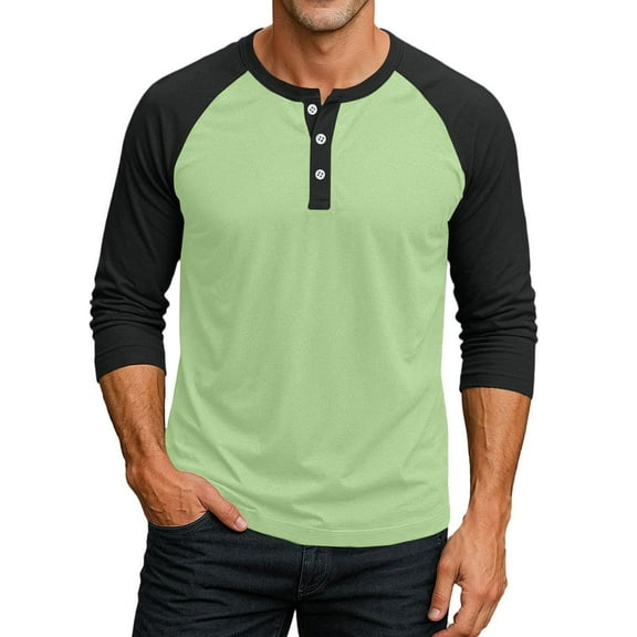 Razzly Men's Stylish Casual Button Up 3/4 Sleeve T Shirt Comfortable Breathable Tee for Everyday Wear Outdoor Activities(Green,M)