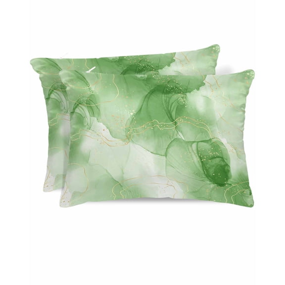 Hokiten King Size Pillow Cases Set of 2, Pillow Covers for Bed, Green Marble Satin Pillowcases with Zipper for Hair/Skin, Modern Abstract Art Yellow Lines Ink Painting 20x36 Inches