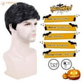 thumbnail image 5 of Phocas 8" Mens Wig with Bangs Black Short Wigs Synthetic 80s Wigs Maverick Curly Wefted Wig Caps, 5 of 9
