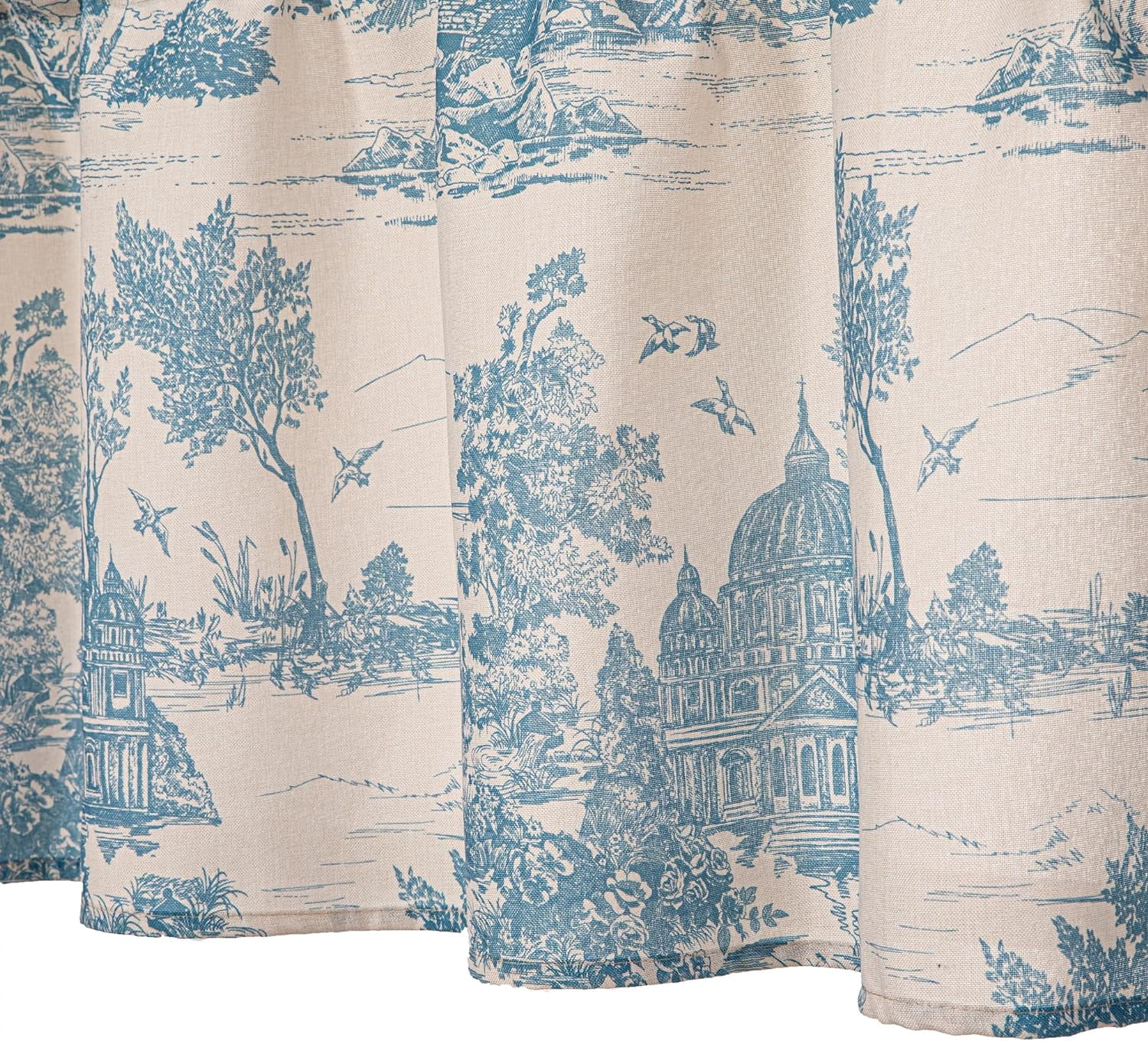 2 Pack Linen Window Valance, 18 Inches Long Kitchen Window Curtains Farmhouse Castle Pattern Rod Pocket Valance for Bathroom Bedroom Living Room, Blue and Natural Color