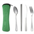 thumbnail image 1 of Juego de 4 Piezas de Vajilla Portátil de Acero Inoxidable, Cuchara, Tenedor, Cuchillo para Carne, Cubiertos de Viaje, Vajilla con Bolsa Verde, 1 of 7