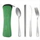 thumbnail image 1 of Juego de 4 Piezas de Vajilla Portátil de Acero Inoxidable, Cuchara, Tenedor, Cuchillo para Carne, Cubiertos de Viaje, Vajilla con Bolsa Verde, 1 of 7
