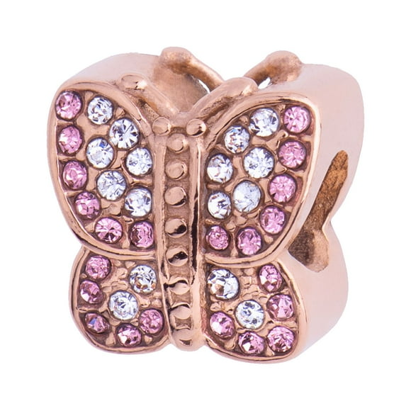 Charm para Pulsera LuckyLy, Dije de Mariposa, Acero Inoxidable y Zirconia Cúbica, Modelo Bathia rosa UNITALLA