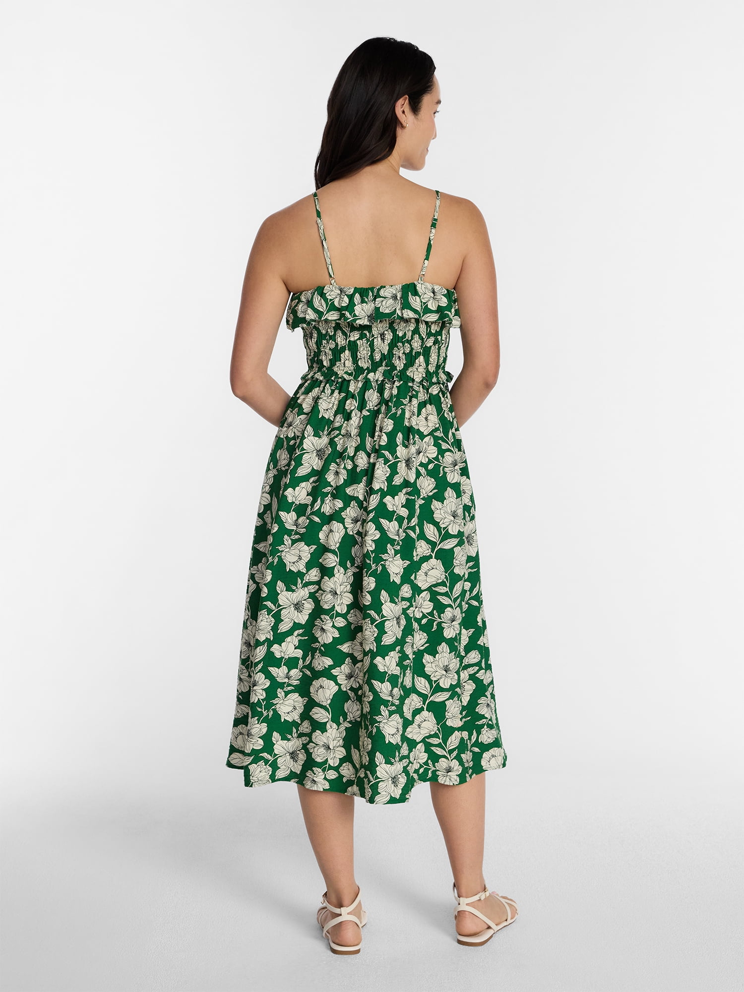 Time and Tru Women's Sleeveless Smocked Midi Dress, Sizes XS-XXXL