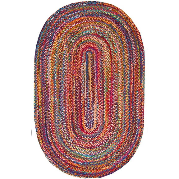 Beautiful Indian Handmade Braided Red Multi Color Cotton Oval Shape Area Rugs ,Home Decor Cotton Carpet Size 7 x 9 Feet ( 210 cm x 270 cm )