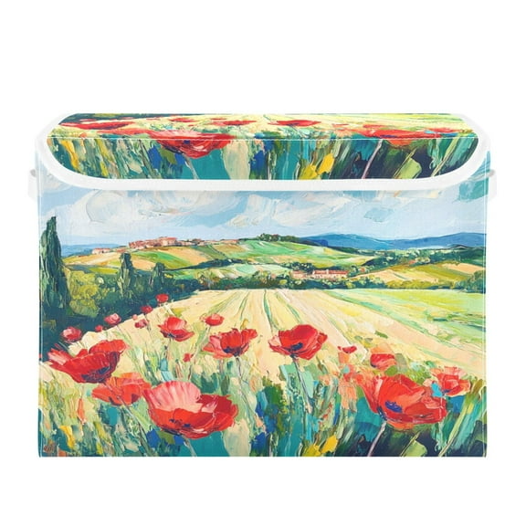 Storage Box With Lid 16.5x12.6x11.8In Foldable Stacked Household Storage Box Red Flowers