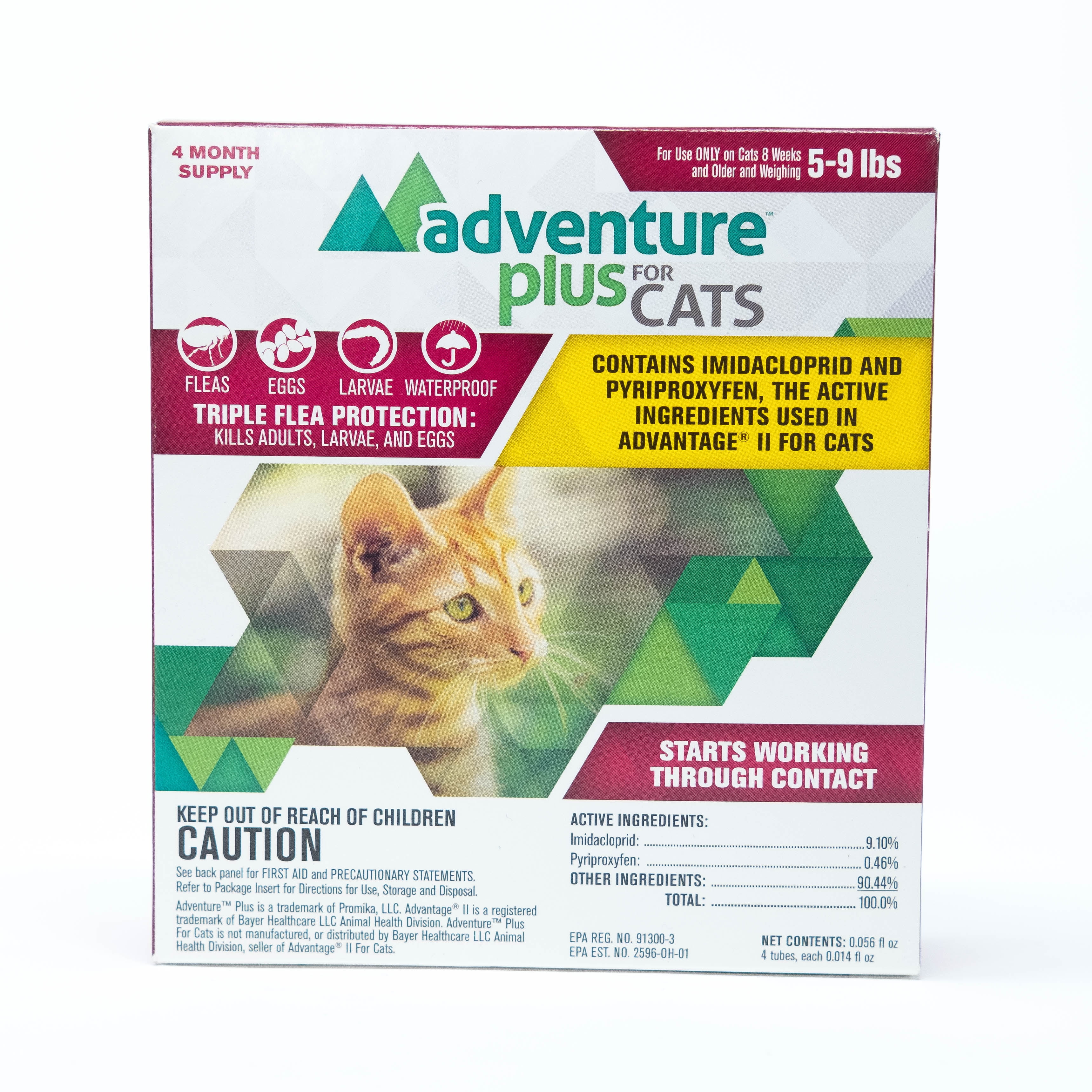 Advecta II Flea Treatment for Cats over 9 lbs Flea Prevention 4 Month EPA/USA