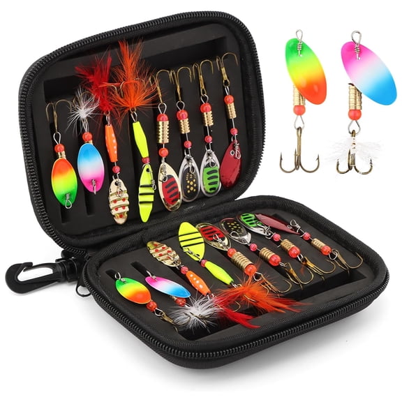 BESTSKY 16Pcs Fishing Lures Spinner Baits Kit, Metal Bass Trout Lures with Portable Carry Bag, Fishing Gears Spinnerbait Spoons Baits for Freshwater Saltwater Trout, Gifts for Men