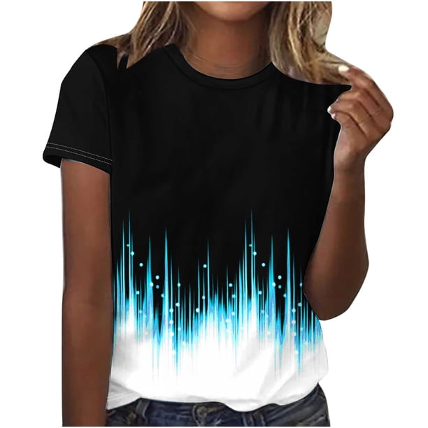 Tops Cortos para Mujeres Casual de Moda Impreso Cuello Redondo, Camiseta de Manga Corta para el Uso Diario, Fiesta Y Cómodo