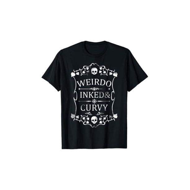 Plus Size Women's Gothic Skull & Floral Print T-Shirt - "Weird inked & Curvy" edgy Graphic Tee, Black Round Neck Short Sleeve Casual Top for Summer