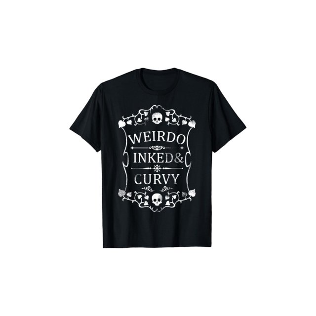 Plus Size Women's Gothic Skull & Floral Print T-Shirt - "Weird inked & Curvy" edgy Graphic Tee, Black Round Neck Short Sleeve Casual Top for Summer