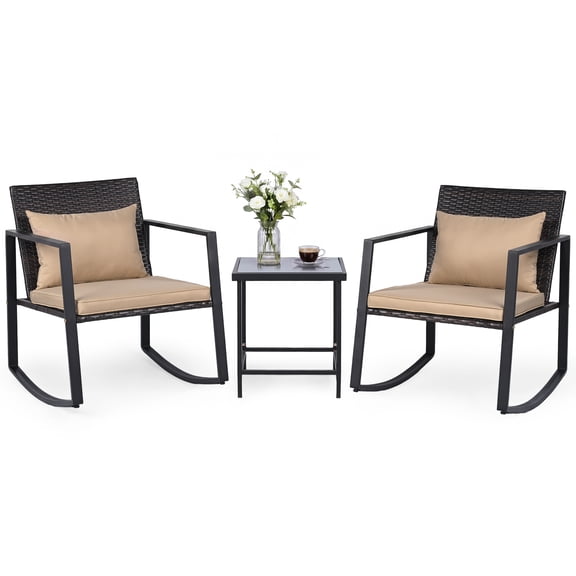 Gymax 3-Piece Outdoor Rocking Bistro Set Patio Rocking Chairs & Coffee Table Set