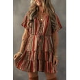 thumbnail image 3 of Women's Red Bohemian Floral Print V Neck Ruffle Tiered Dress with Button Detail | [ZhiHiMeRi] | (US 12-14)L, 3 of 12