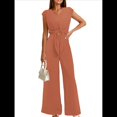 thumbnail image 1 of Conjuntos de Dos Piezas de Verano para Mujer 2025, Top Corto con Cinturón, Mangas y Cuello en V, Pantalones Anchos, Chándal Informal. Naranja L, 1 of 7