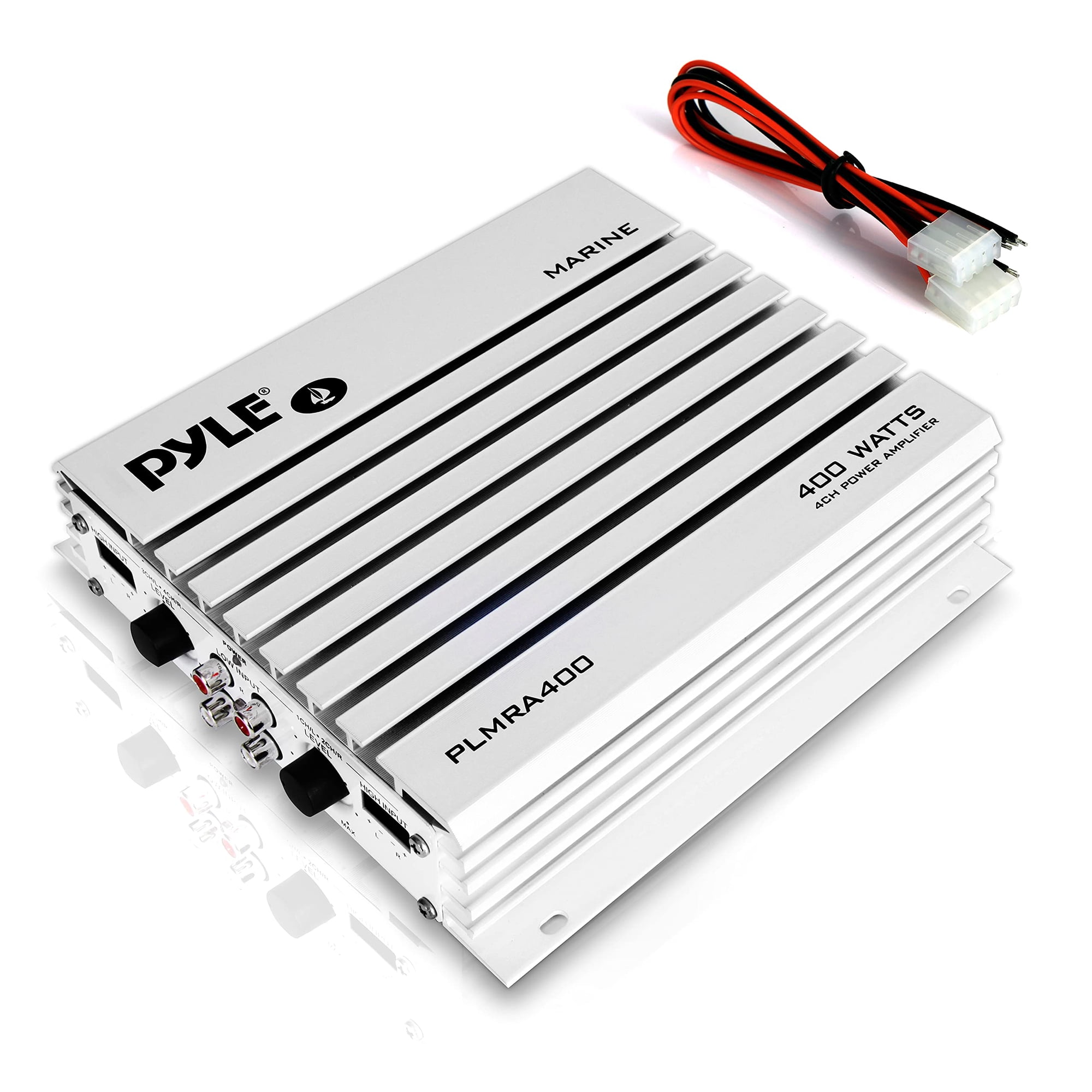 Pyle 4-Channel Marine Amplifier – 400W Elite Hydra Series Water-Resistant Audio Amplifier with Dual MOSFET Power Supply, RCA Inputs, Level Control, LED Indicator & Fuse Protection