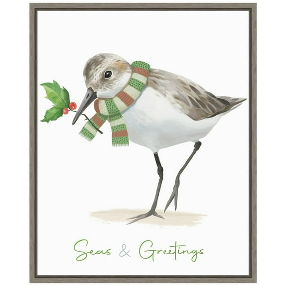 Amanti Art Christmas Sandpiper II Framed Canvas Wall Art Print